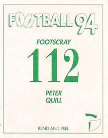 1994 Select AFL Stickers #112 Peter Quill Back